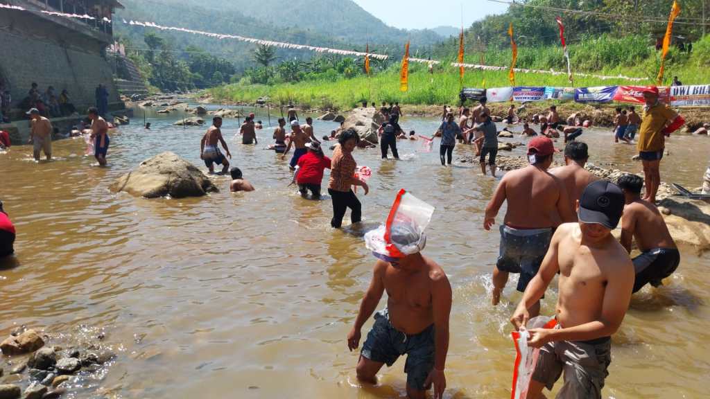 Semarak Kemerdekaan, Masjid Baitusshomad Tegalombo Gelar Lomba Tangkap Ikan Lele Massal
